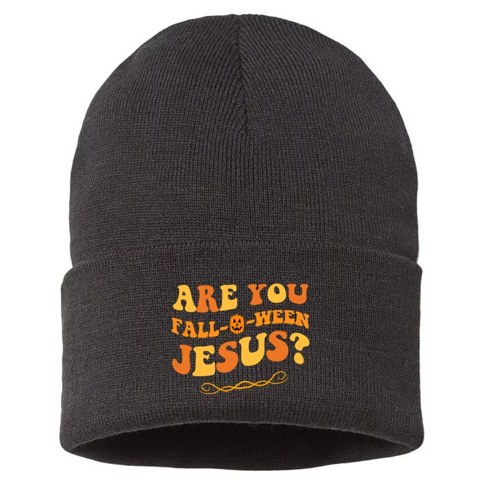 Are You Falloween Jesus? Cute Funny Halloween Fall Sustainable Knit Beanie