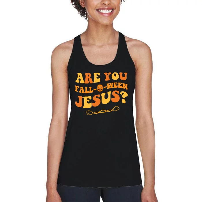 Are You Falloween Jesus? Cute Funny Halloween Fall Women's Racerback Tank