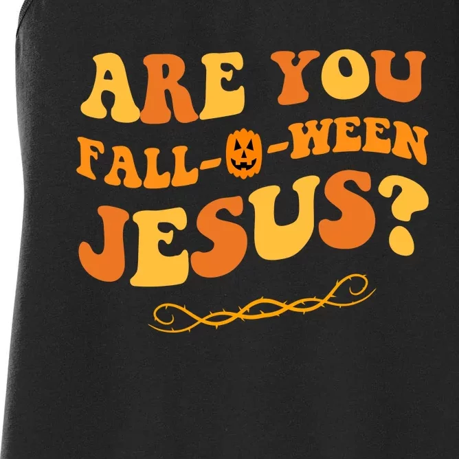 Are You Falloween Jesus? Cute Funny Halloween Fall Women's Racerback Tank