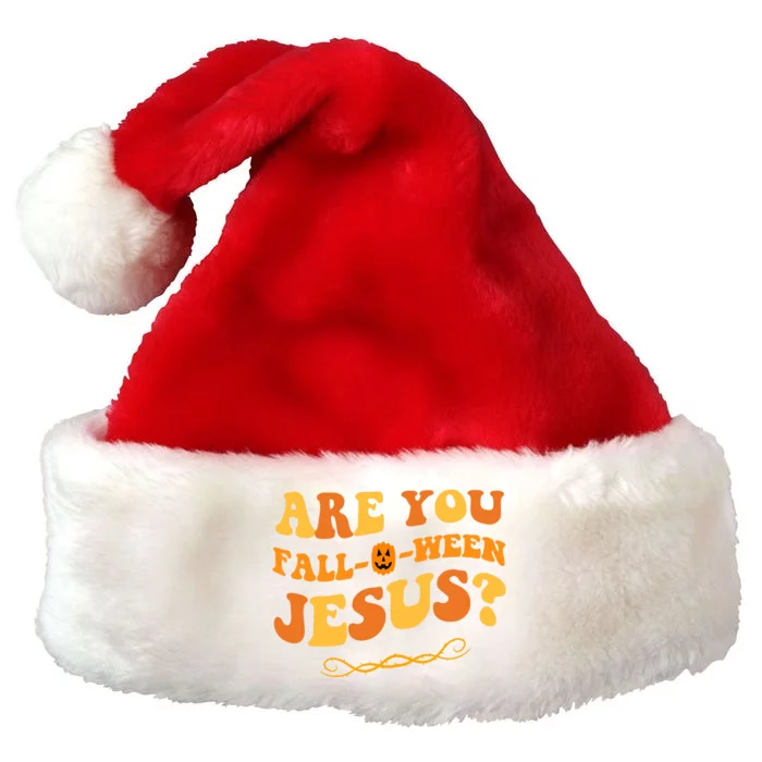 Are You Falloween Jesus? Cute Funny Halloween Fall Premium Christmas Santa Hat