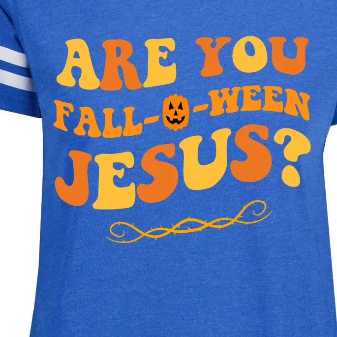 Are You Falloween Jesus? Cute Funny Halloween Fall Enza Ladies Jersey Football T-Shirt