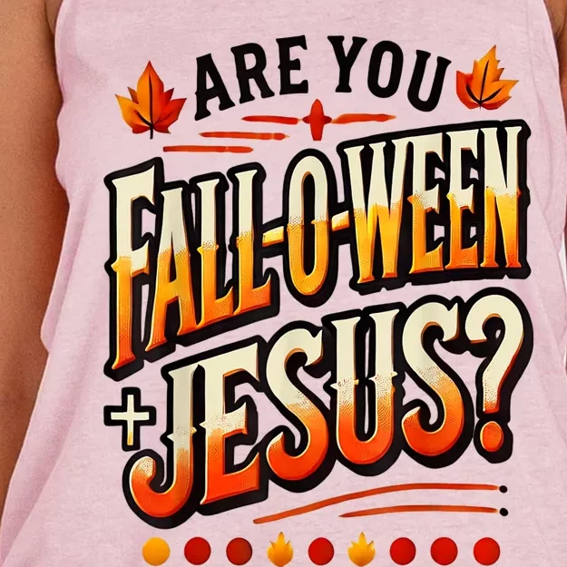 Are You Falloween Jesus Christian Fall Women's Knotted Racerback Tank