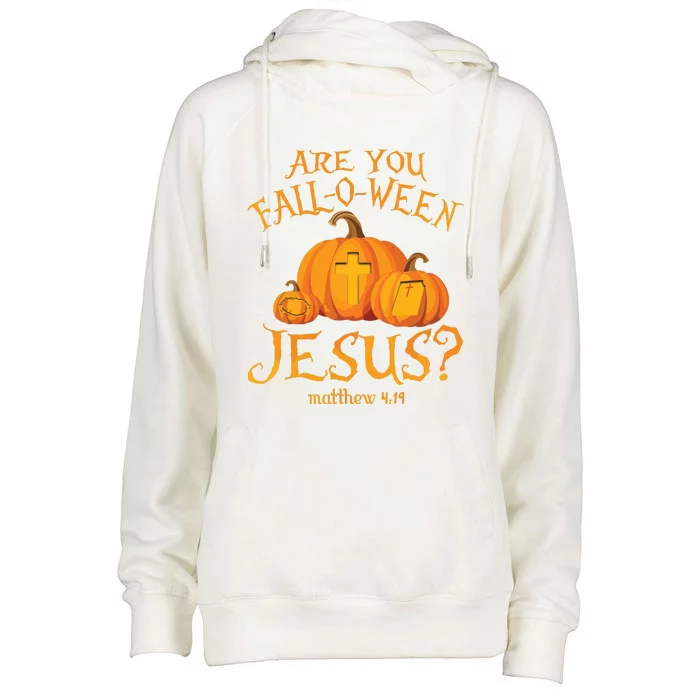 Are You Falloween Jesus Christian Halloween Pumpkin Womens Funnel Neck Pullover Hood