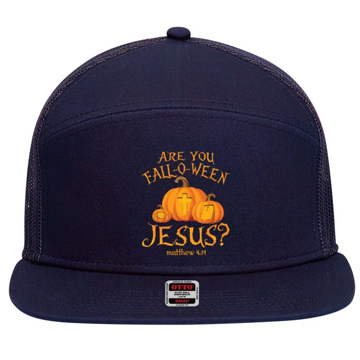 Are You Falloween Jesus Christian Halloween Pumpkin 7 Panel Mesh Trucker Snapback Hat