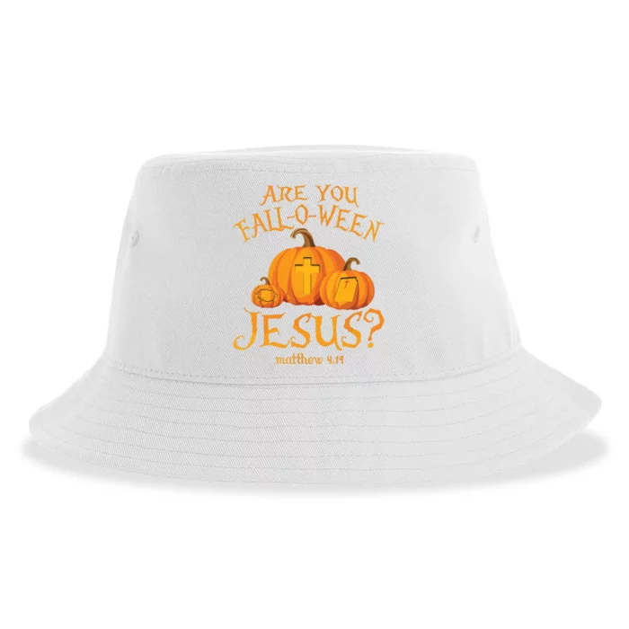 Are You Falloween Jesus Christian Halloween Pumpkin Sustainable Bucket Hat