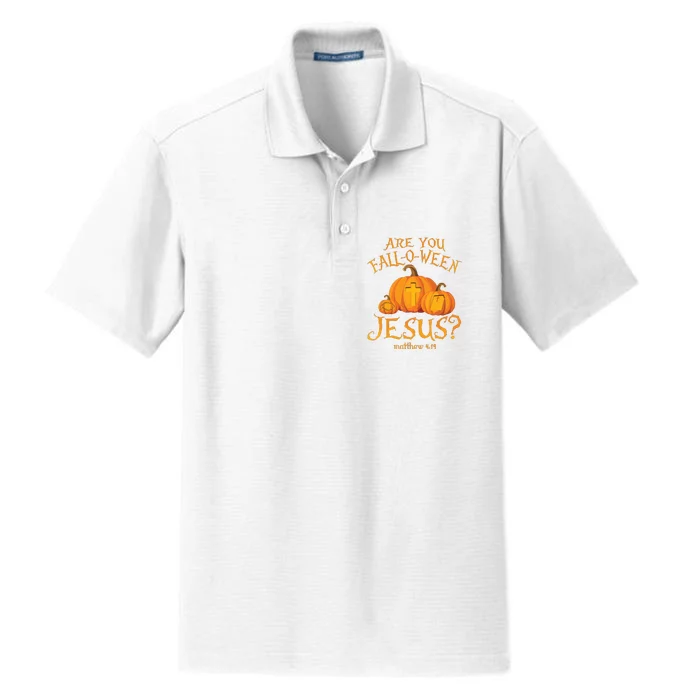 Are You Falloween Jesus Christian Halloween Pumpkin Dry Zone Grid Performance Polo