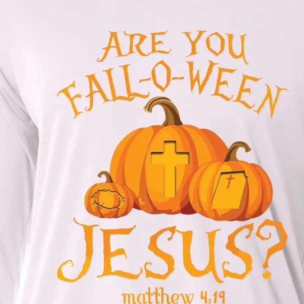 Are You Falloween Jesus Christian Halloween Pumpkin Cooling Performance Long Sleeve Crew