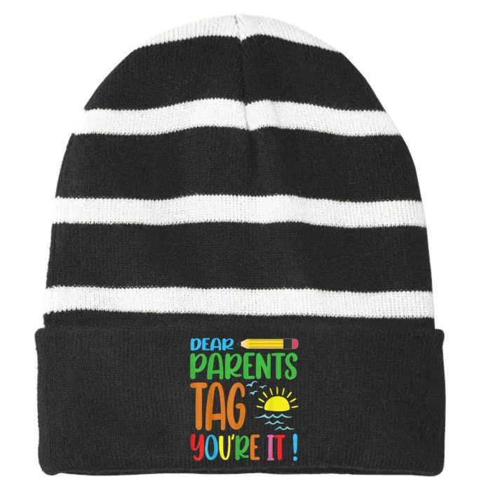 Ag Your It Teacher For School Teacher Valentine Summer Striped Beanie with Solid Band