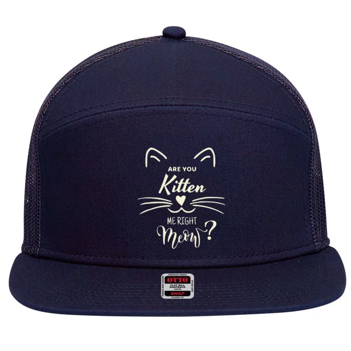 Are You Kitten Me Right Meow Funny Cat Lovers Gifts 7 Panel Mesh Trucker Snapback Hat