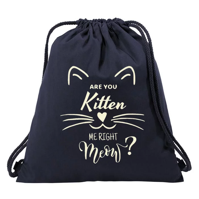 Are You Kitten Me Right Meow Funny Cat Lovers Gifts Drawstring Bag