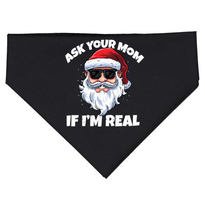 Ask Your Mom If IM Real Hippie Santa Claus Christmas Gift USA-Made Doggie Bandana