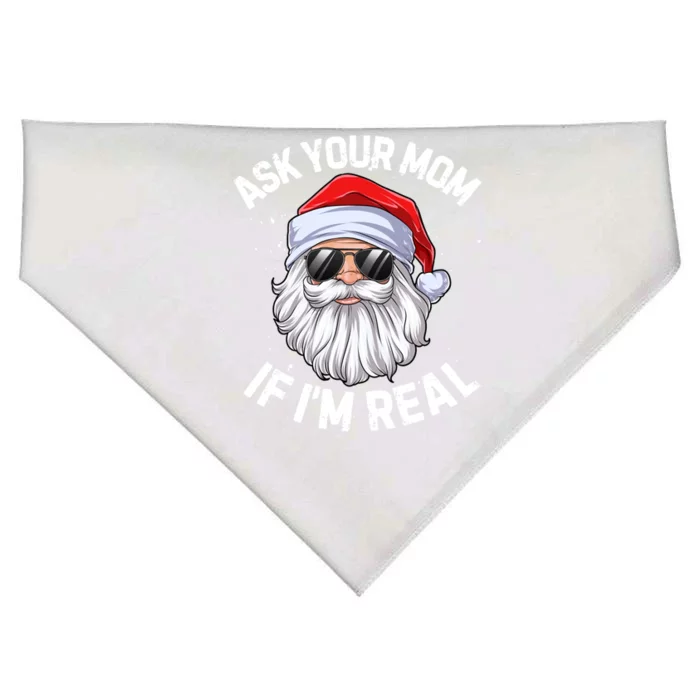 Ask Your Mom If I'm Real Funny Christmas Santa Claus Xmas Cute Gift USA-Made Doggie Bandana