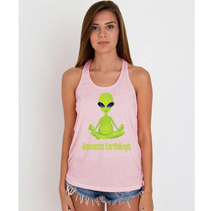 Alien Yoga Meditation Namaste Gift Women's Knotted Racerback Tank