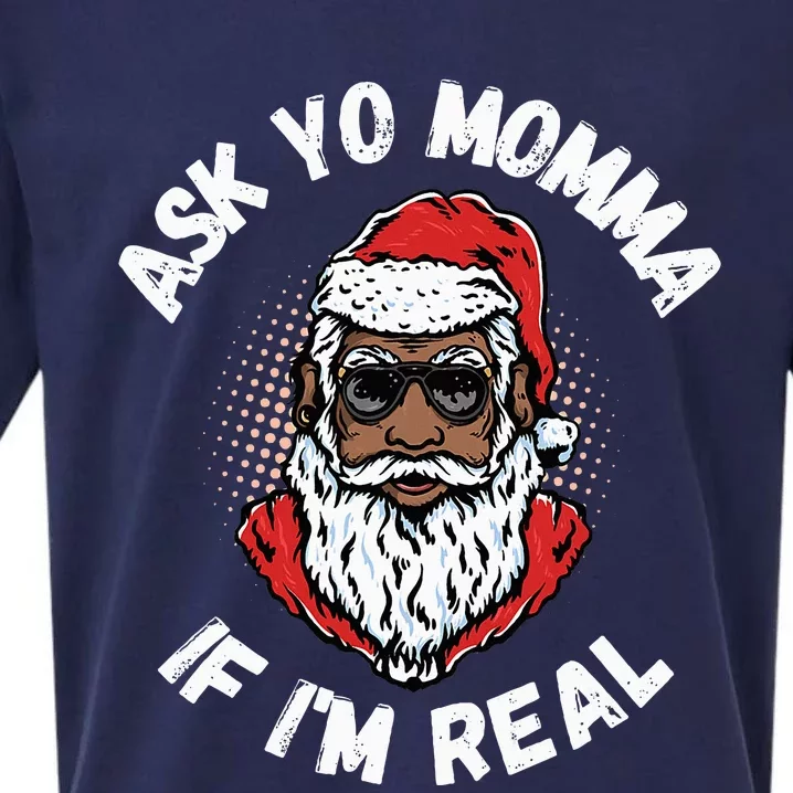 Ask Yo Momma If IM Real Funny African American Santa Black Sueded Cloud Jersey T-Shirt