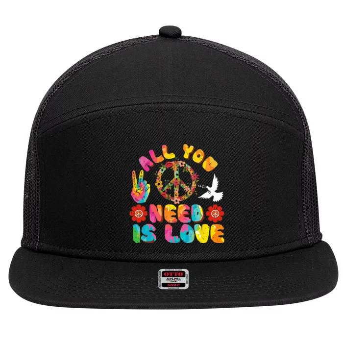 All You Need Is Love Tie Dye Peace Sign 60s 70s Peace Sign 7 Panel Mesh Trucker Snapback Hat