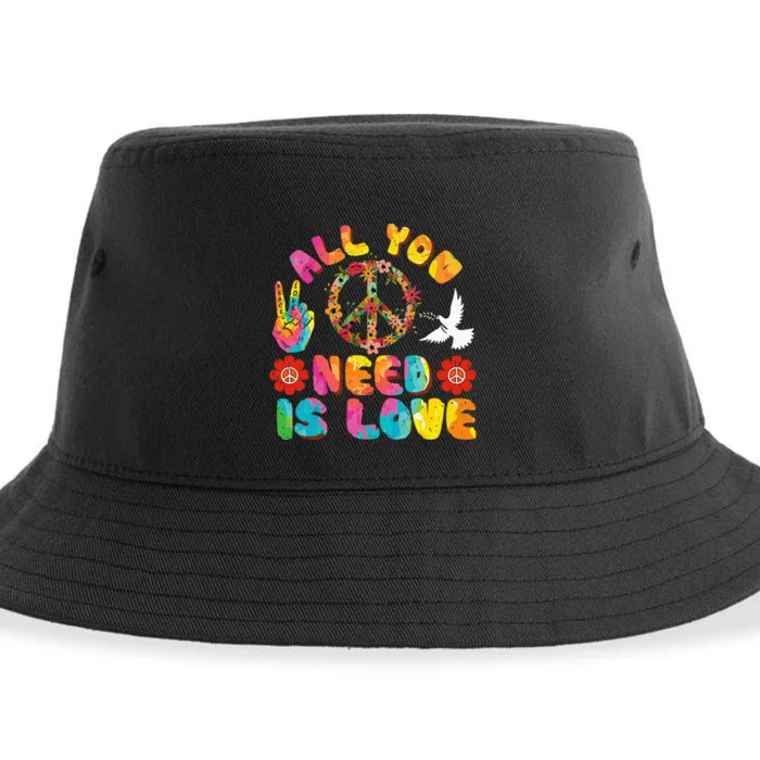 All You Need Is Love Tie Dye Peace Sign 60s 70s Peace Sign Sustainable Bucket Hat