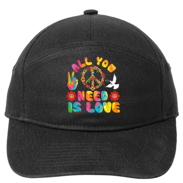 All You Need Is Love Tie Dye Peace Sign 60s 70s Peace Sign 7-Panel Snapback Hat