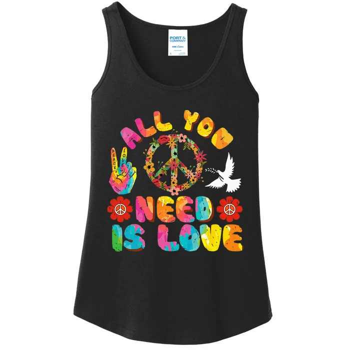 All You Need Is Love Tie Dye Peace Sign 60s 70s Peace Sign Ladies Essential Tank