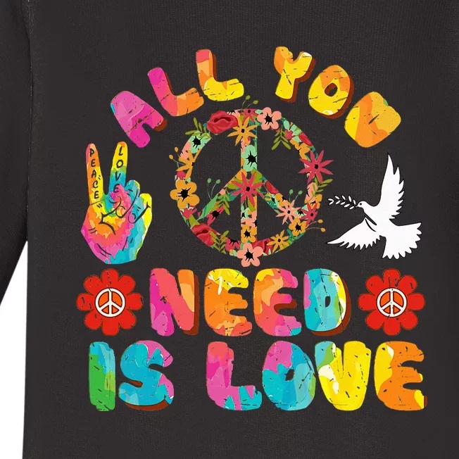 All You Need Is Love Tie Dye Peace Sign 60s 70s Peace Sign Baby Long Sleeve Bodysuit