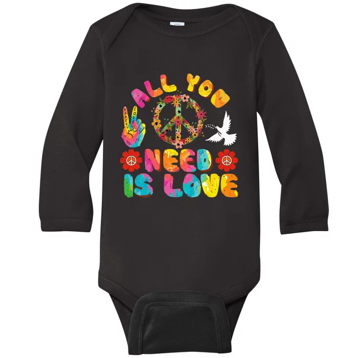 All You Need Is Love Tie Dye Peace Sign 60s 70s Peace Sign Baby Long Sleeve Bodysuit