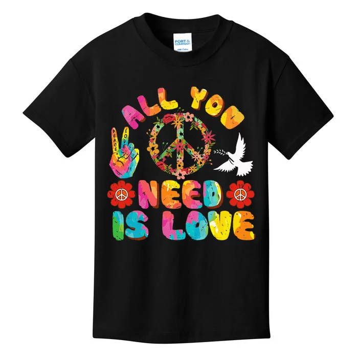 All You Need Is Love Tie Dye Peace Sign 60s 70s Peace Sign Kids T-Shirt