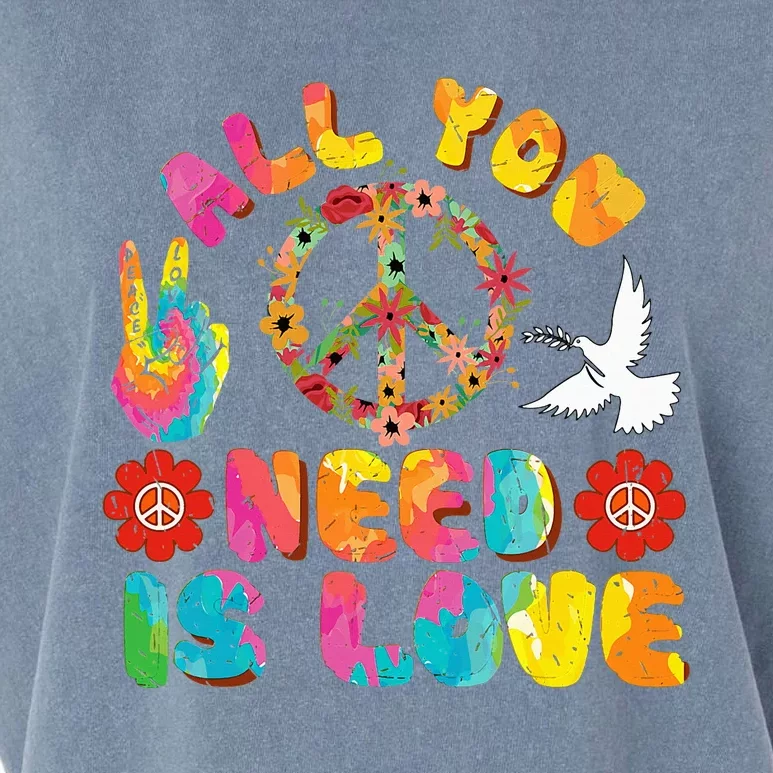 All You Need Is Love Tie Dye Peace Sign 60s 70s Peace Sign Garment-Dyed Women's Muscle Tee