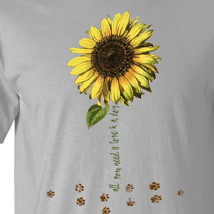 All You Need Is A Dog And Love Sunflower Paw Prints Gift Tall T-Shirt