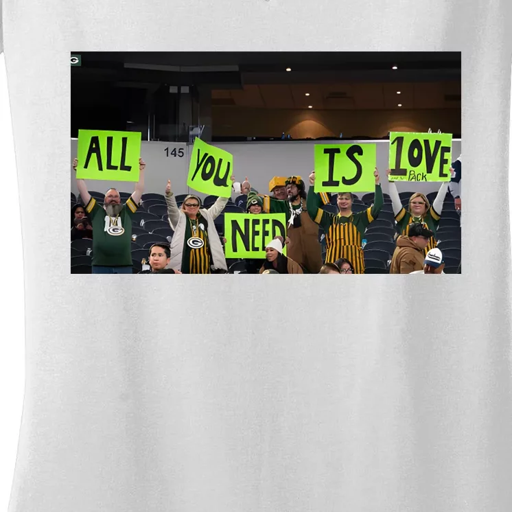 All You Need Is Love And His Pack Green Bay Packer Women's V-Neck T-Shirt