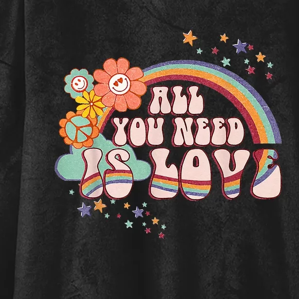 All You Need is Love Rainbow Groovy Vibes Hippie Hooded Wearable Blanket