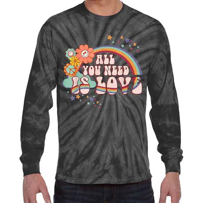 All You Need is Love Rainbow Groovy Vibes Hippie Tie-Dye Long Sleeve Shirt