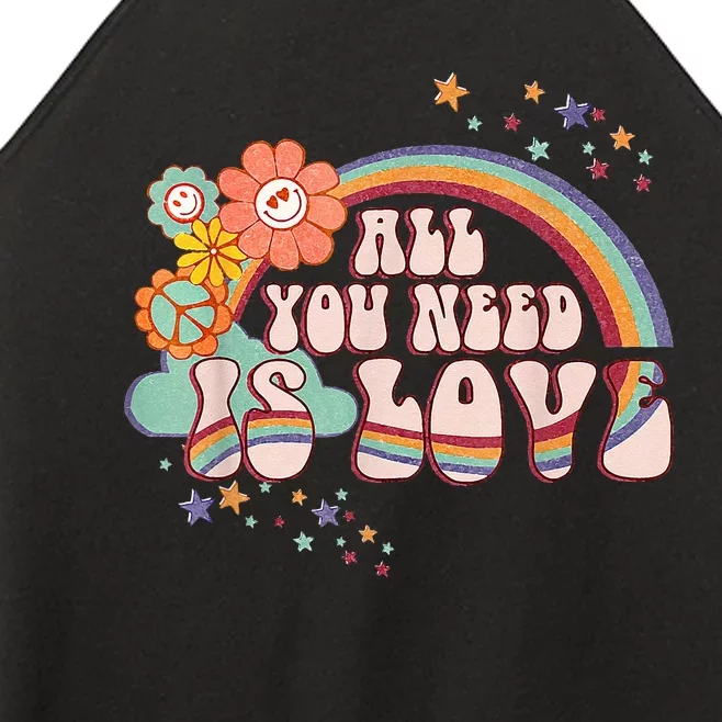 All You Need is Love Rainbow Groovy Vibes Hippie Women’s Perfect Tri Rocker Tank