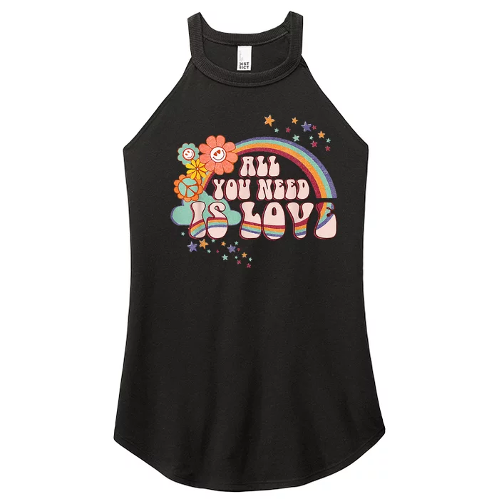 All You Need is Love Rainbow Groovy Vibes Hippie Women’s Perfect Tri Rocker Tank