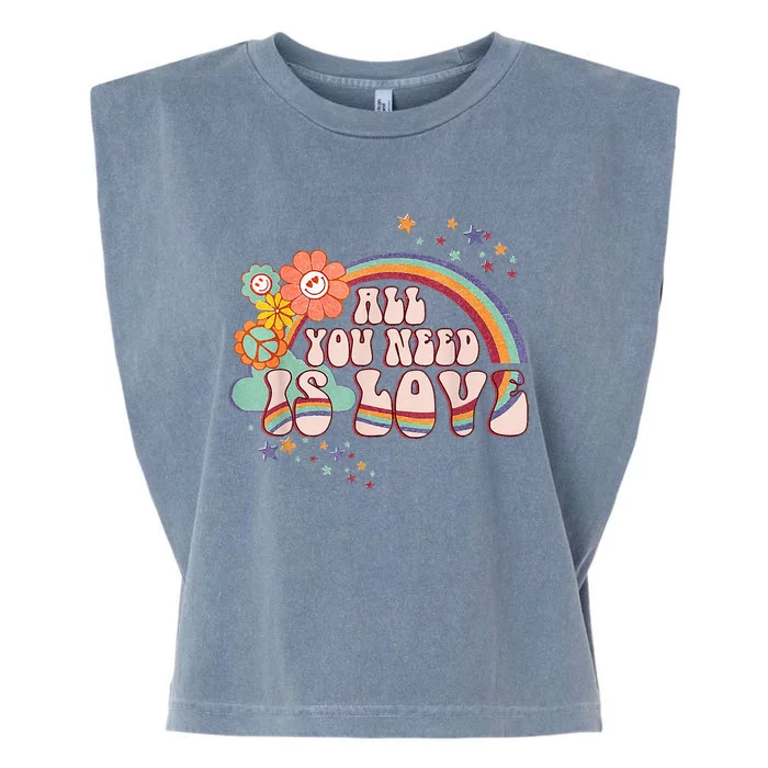 All You Need is Love Rainbow Groovy Vibes Hippie Garment-Dyed Women's Muscle Tee