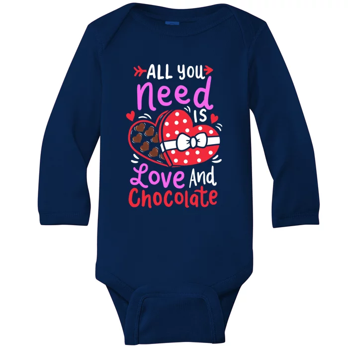 All You Need Is Love And Chocolate Cute Valentines Day Gift Baby Long Sleeve Bodysuit