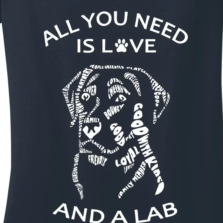 All You Need Is Love And A Labrador Black Labrador Caligram Women's V-Neck T-Shirt