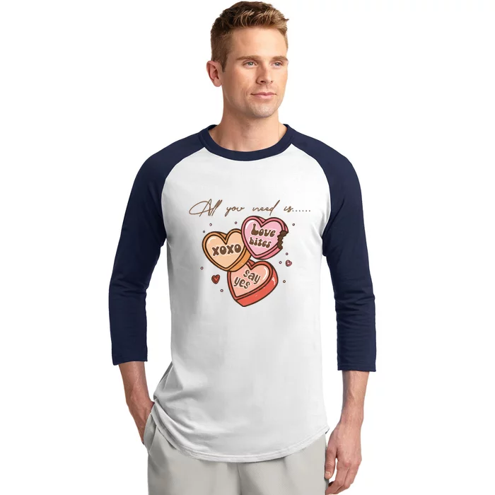 All You Nees A Love Bites XOXO Valentine's Day Gift Baseball Sleeve Shirt