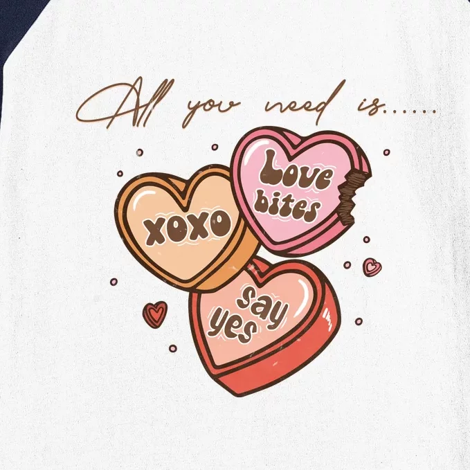 All You Nees A Love Bites XOXO Valentine's Day Gift Baseball Sleeve Shirt