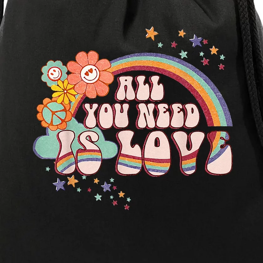 All You Need Is Love Rainbow Groovy Vibes Hippie Drawstring Bag