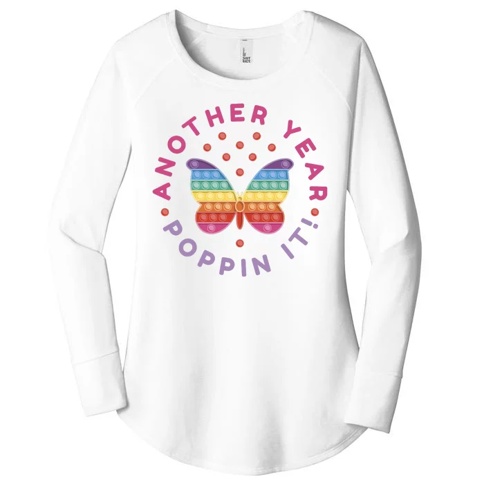 Another Year Poppin It Butterfly Push Pop Women's Perfect Tri Tunic Long Sleeve Shirt