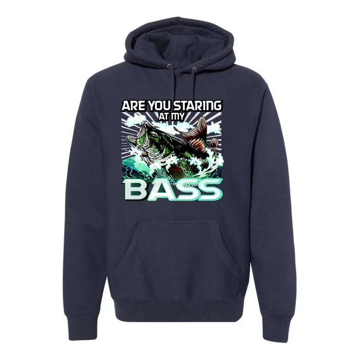 Are You Staring At My Bass Funny Fishing Premium Hoodie