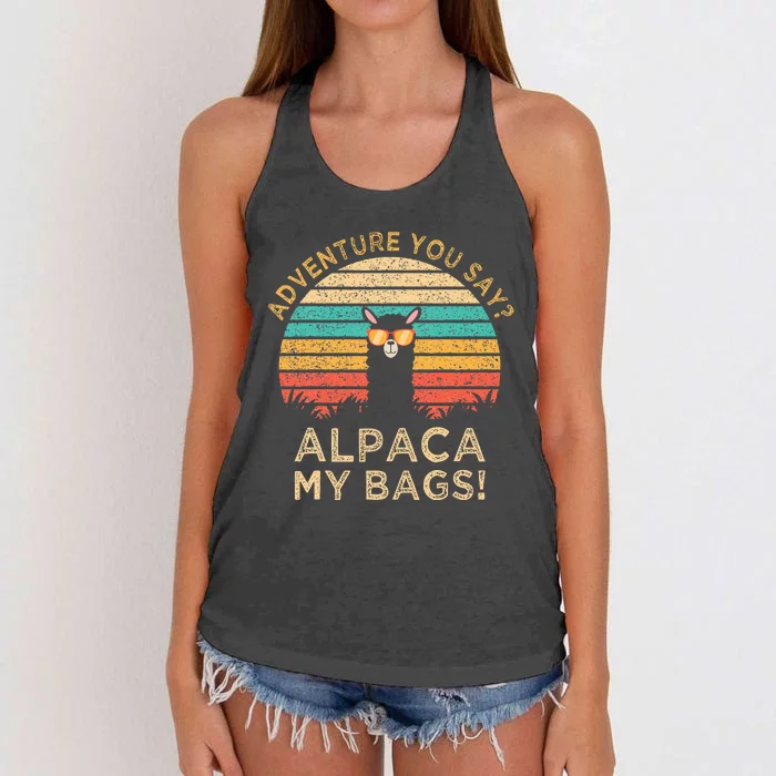 Adventure You Say Alpaca My Bags Vintage Funny Travel Gift Women's Knotted Racerback Tank