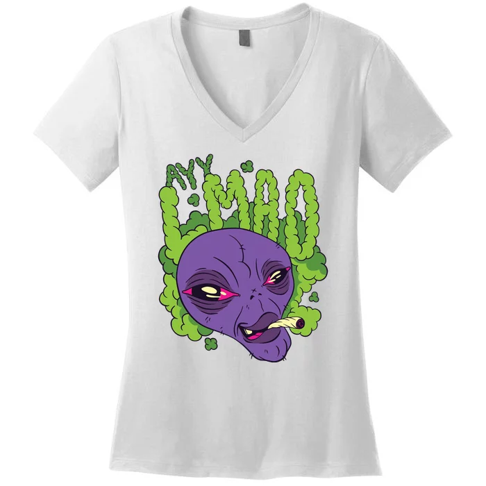 Ayy Lmao Marijuana Alien Women's V-Neck T-Shirt