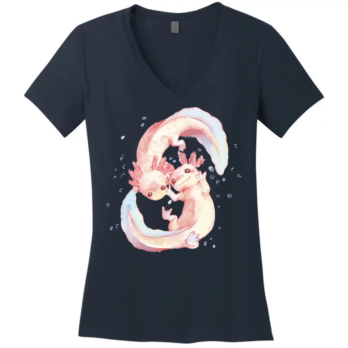 Axolotl Ying Yang Women's V-Neck T-Shirt