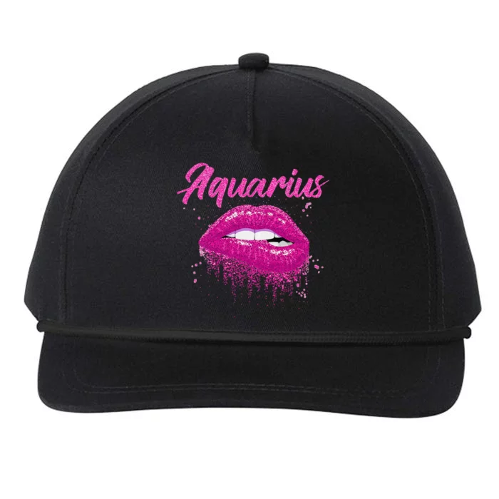 Aquarius Zodiac Birthday Pink Lips for Black Wo Snapback Five-Panel Rope Hat