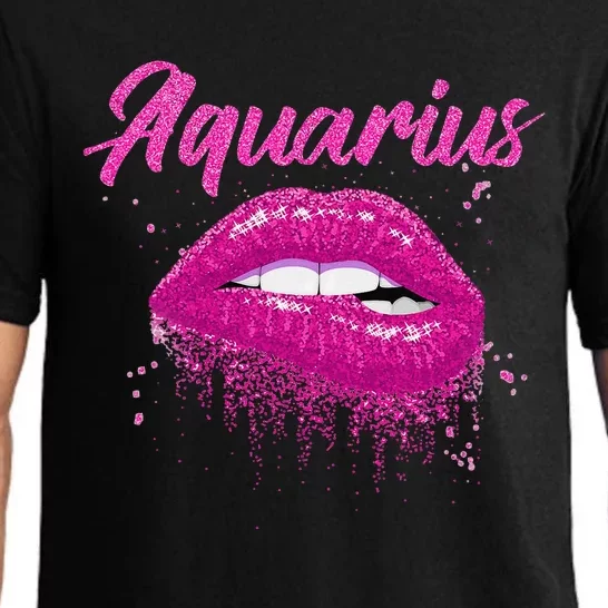 Aquarius Zodiac Birthday Pink Lips for Black Wo Pajama Set