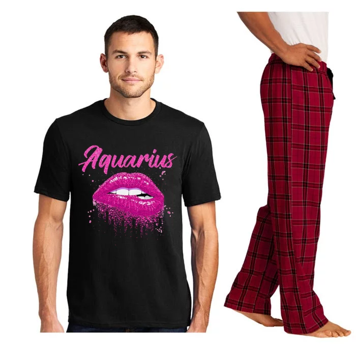 Aquarius Zodiac Birthday Pink Lips for Black Wo Pajama Set