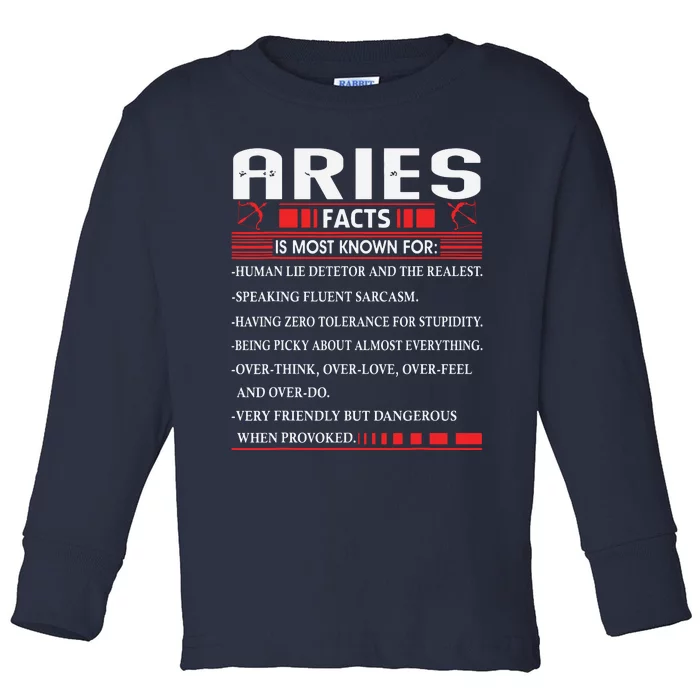 Aries Zodiac Birthday Aries Facts Gift Funny Toddler Long Sleeve Shirt