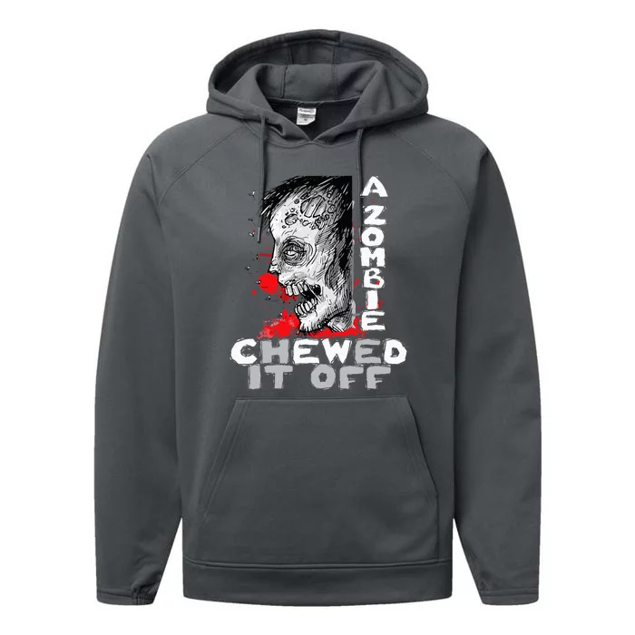 A Zombie Chewed It Off Handicap Leg Amputee Amputation Performance Fleece Hoodie