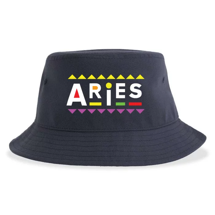 Aries Zodiac Design 90s Style Sustainable Bucket Hat