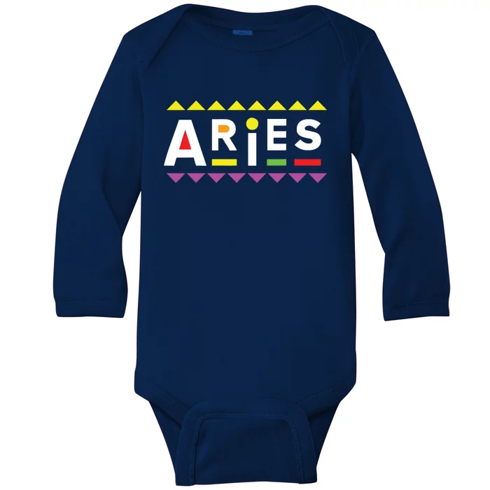 Aries Zodiac Design 90s Style Baby Long Sleeve Bodysuit